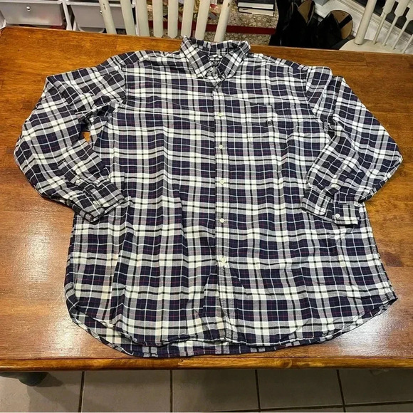 Chaos navy white plaid button down size 3xl 100% cotton - Picture 1 of 6